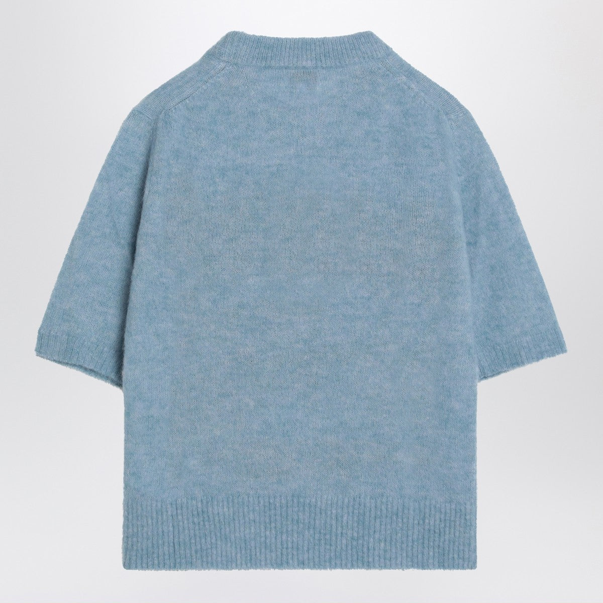 GANNI Light blue sweater with alpaca blend logo